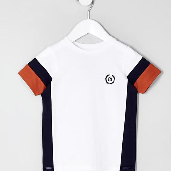 River Island Baby Boys Multicolor Color Block RI Short Sleeve T-Shirt - Picture 1 of 3